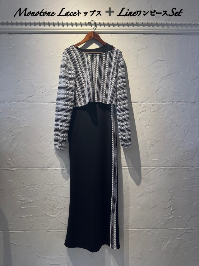 MonotoneLaceトップス＋LaceLineワンピースSetup