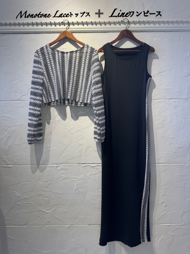 MonotoneLaceトップス＋LaceLineワンピースSetup