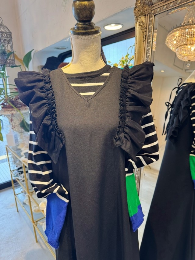 ShoulderフリルNosleeveワンピース