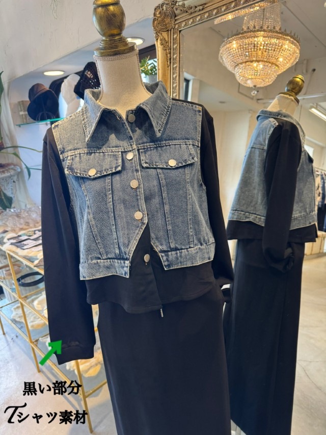 BlackTシャツ×DenimTops＋タイトスカートSetup