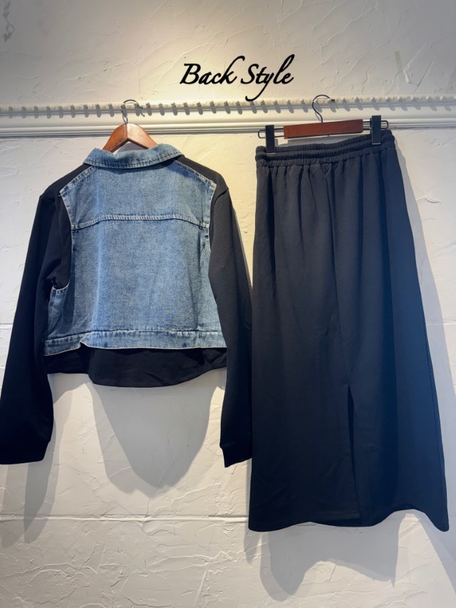 BlackTシャツ×DenimTops＋タイトスカートSetup