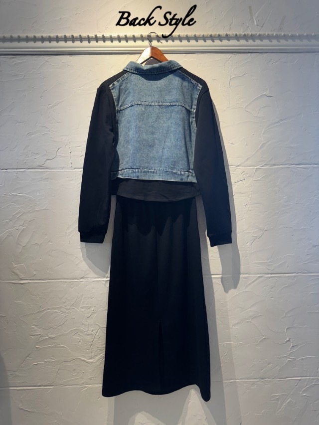 BlackTシャツ×DenimTops＋タイトスカートSetup