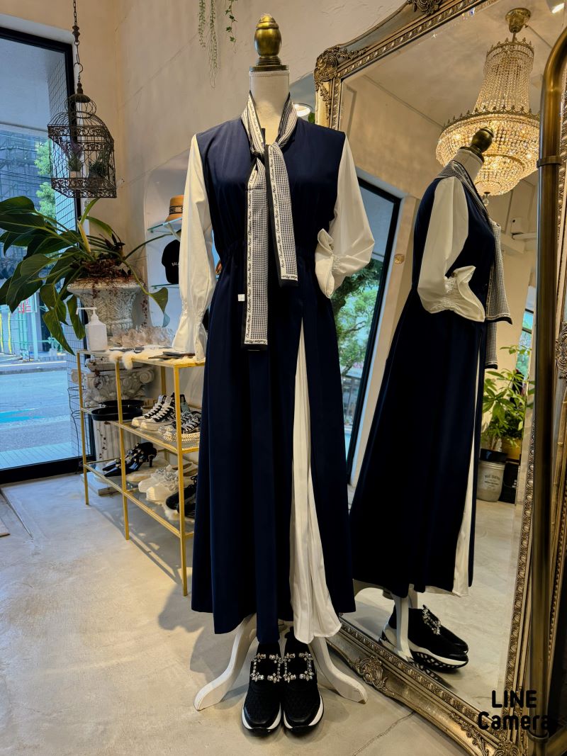 SwitchingSleeveプリーツMixワンピース