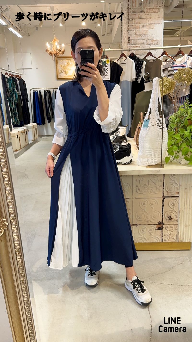 SwitchingSleeveプリーツMixワンピース