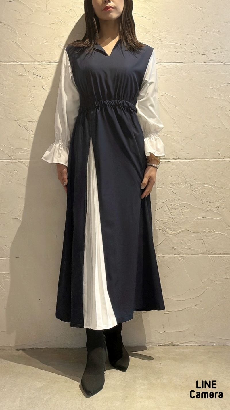 SwitchingSleeveプリーツMixワンピース