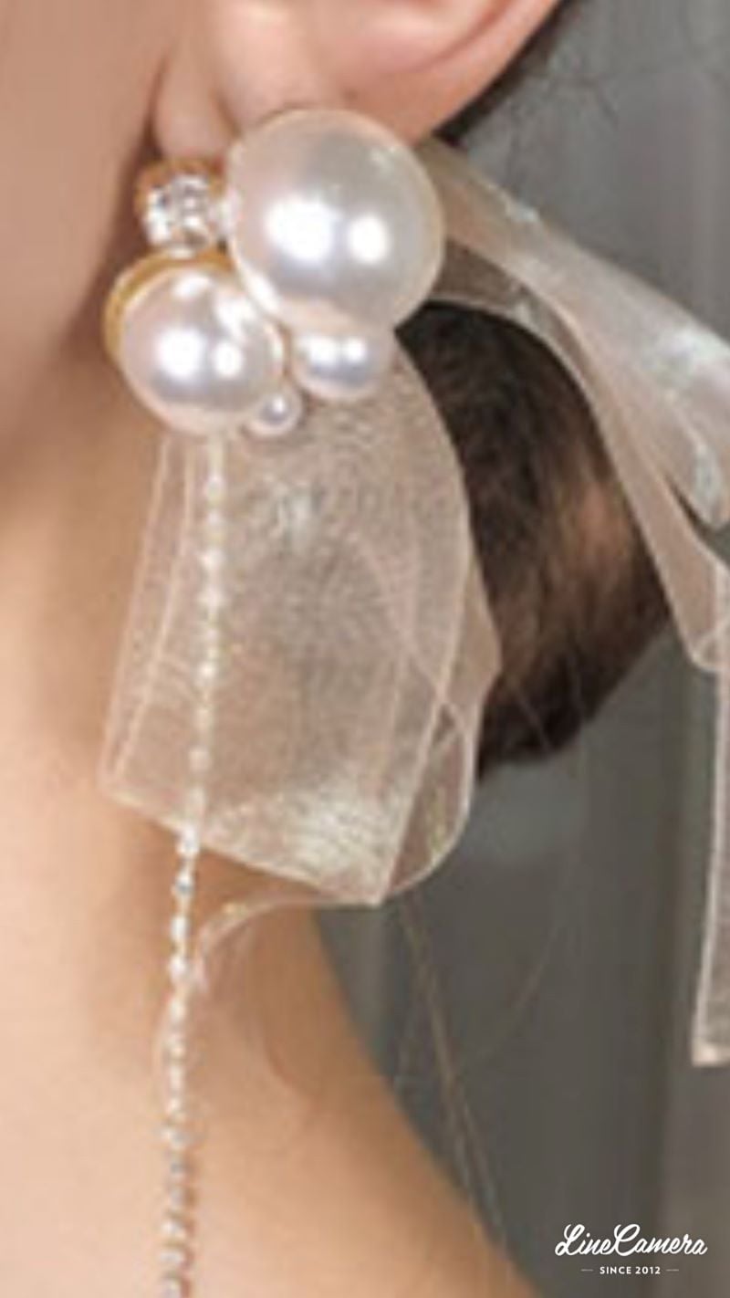 パールChiffonリボンピアス