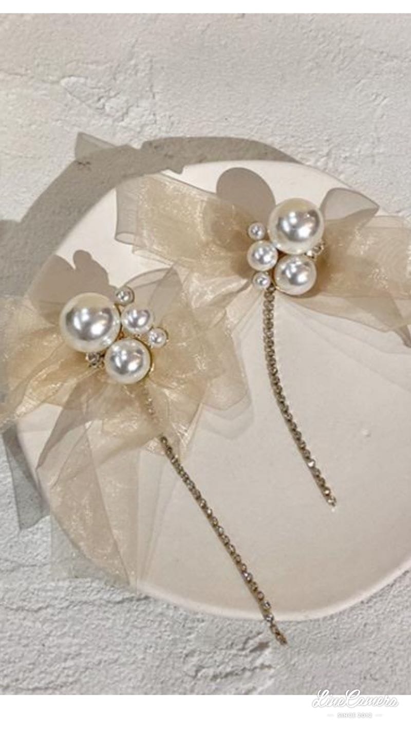 パールChiffonリボンピアス