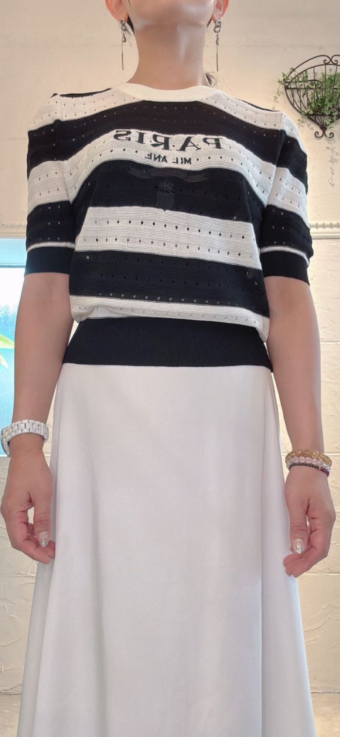 PARISボーダーサマーニットソー