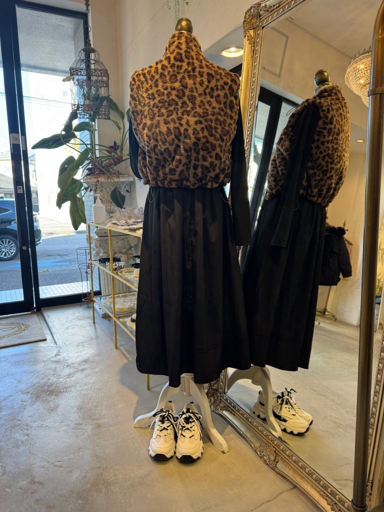 ReversibleLepardFur×Quiltingベスト