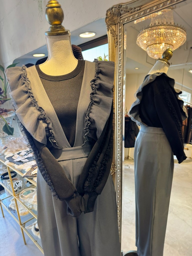 TulleフリルSleeveBrushedスウェットカットソー