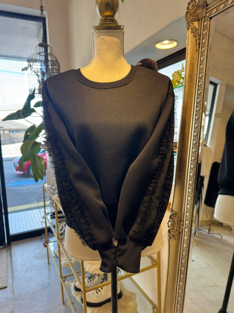 TulleフリルSleeveBrushedスウェットカットソー