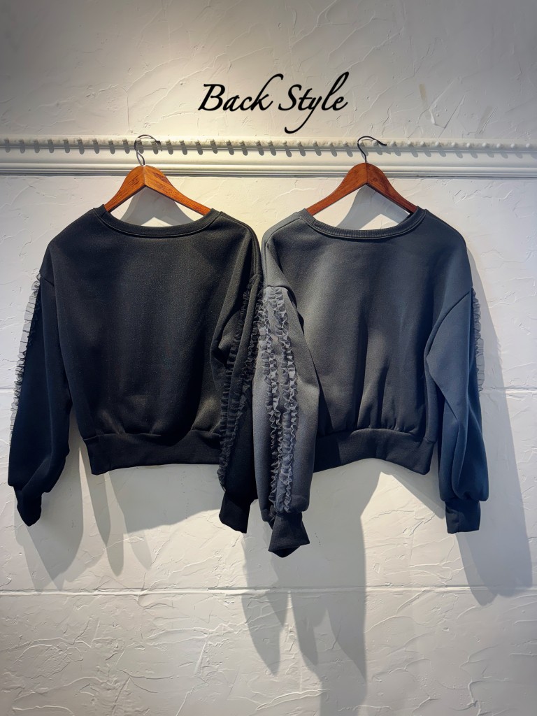 TulleフリルSleeveBrushedスウェットカットソー