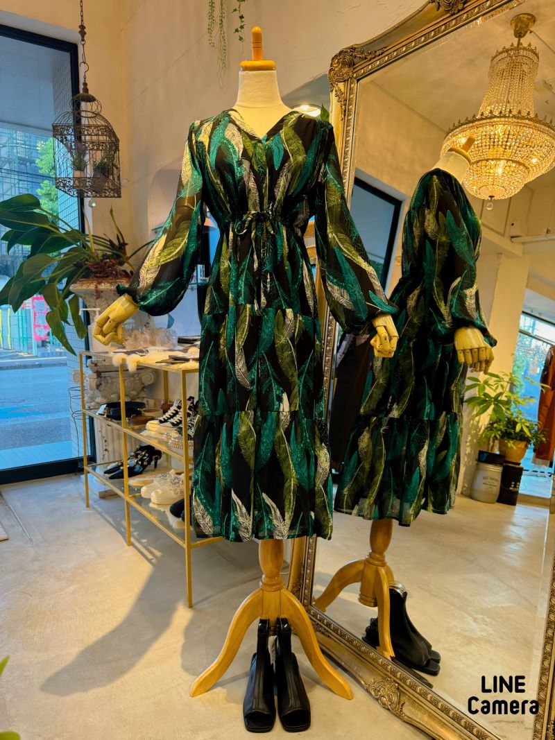 MixGreenLeafシフォンワンピース