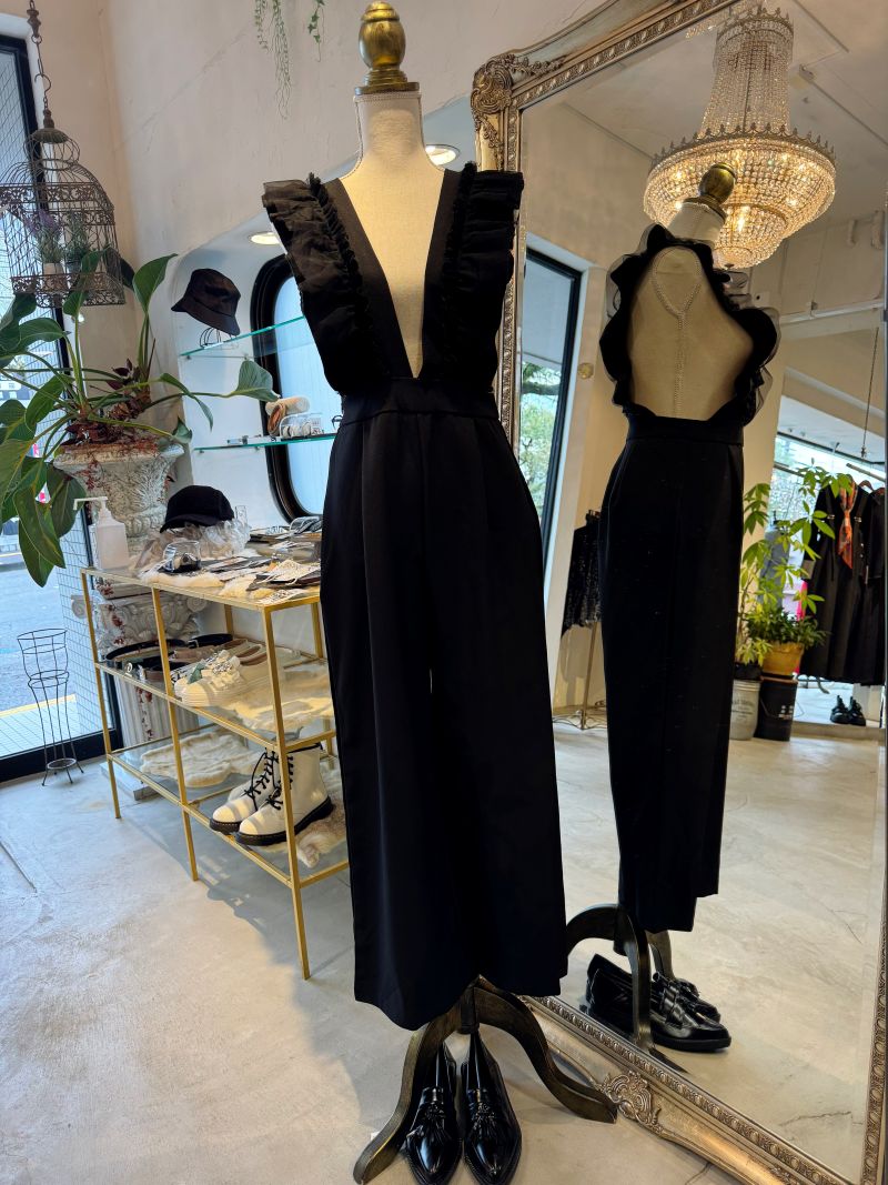 TulleフリルVLineサロペットパンツ