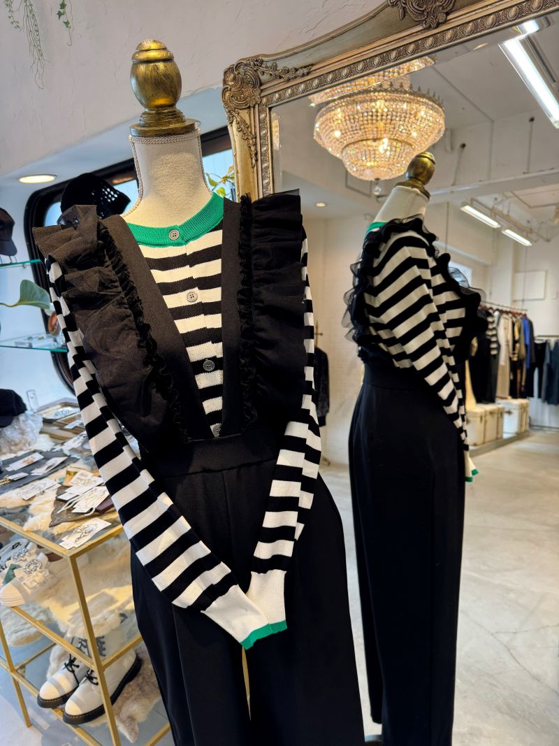 TulleフリルVLineサロペットパンツ