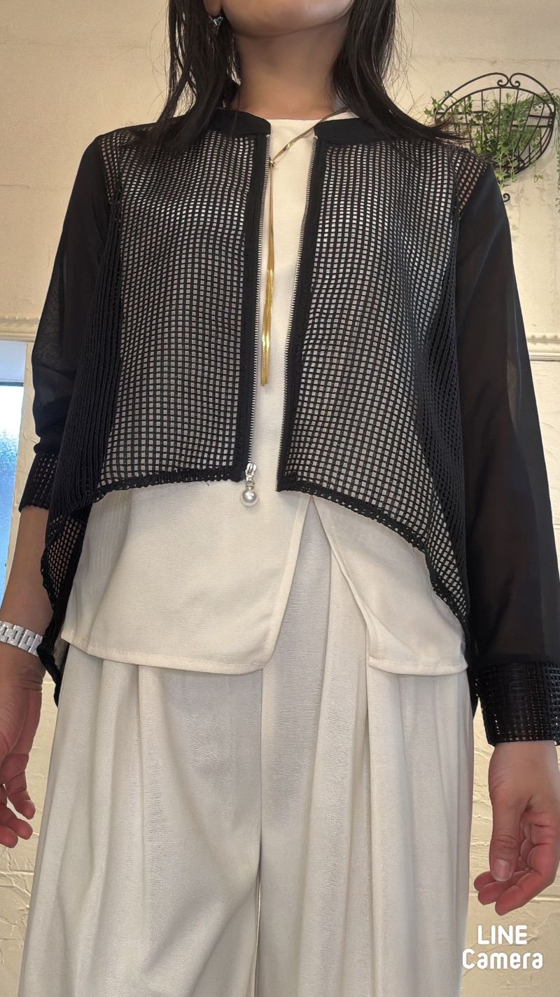 Mesh×Chiffon BackLong Jacket