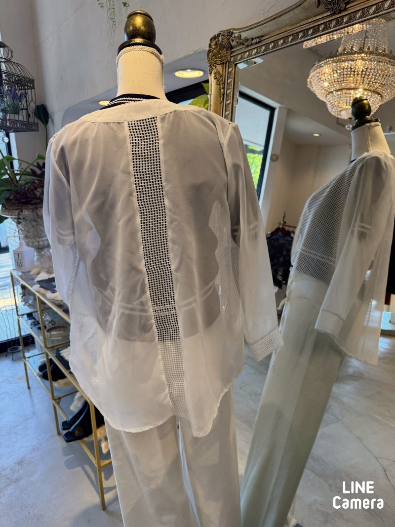 Mesh×Chiffon BackLong Jacket