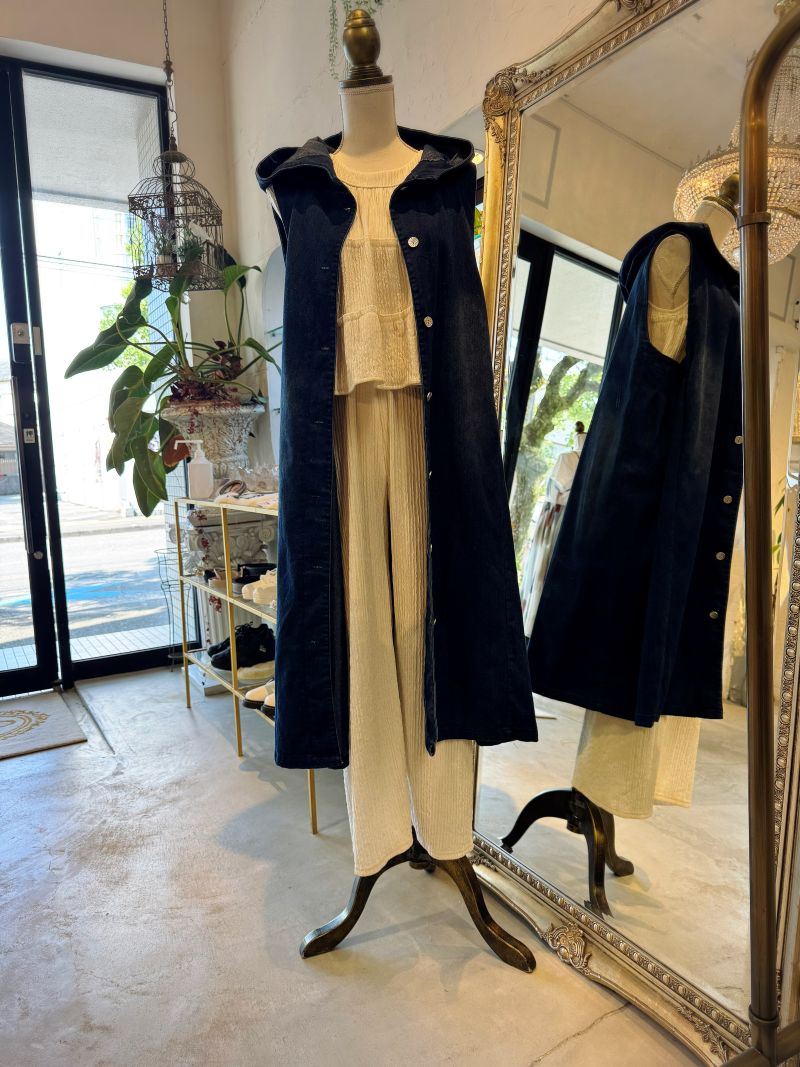 Foodyデザイン2Wayデニムジレワンピース