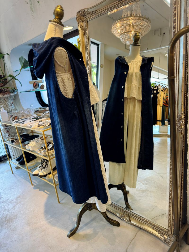 Foodyデザイン2Wayデニムジレワンピース