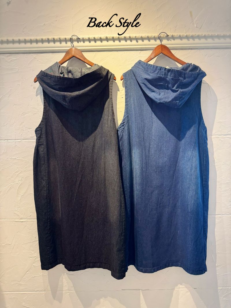 Foodyデザイン2Wayデニムジレワンピース