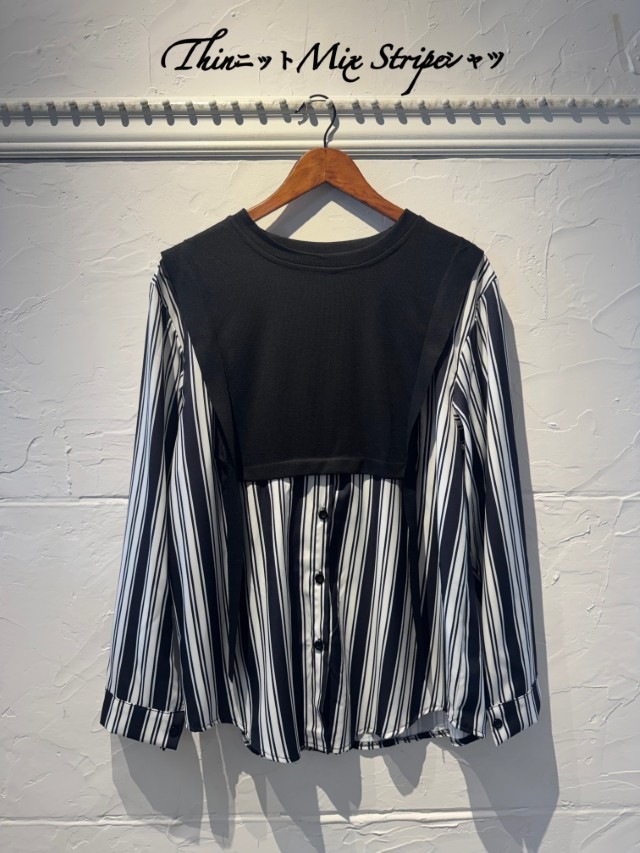 ThinニットMixStripeシャツ