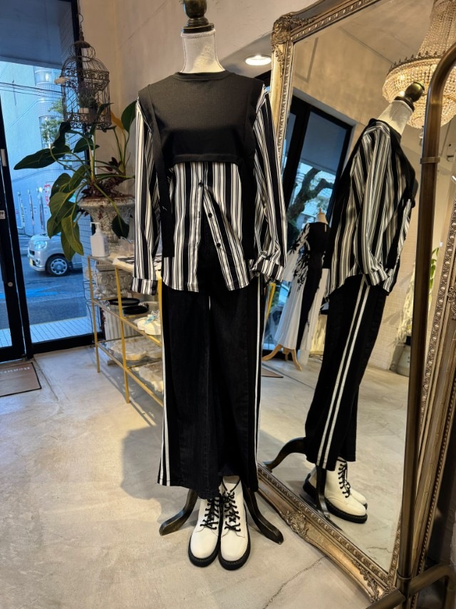 ThinニットMixStripeシャツ