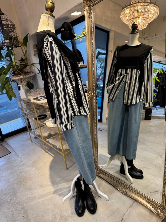 ThinニットMixStripeシャツ