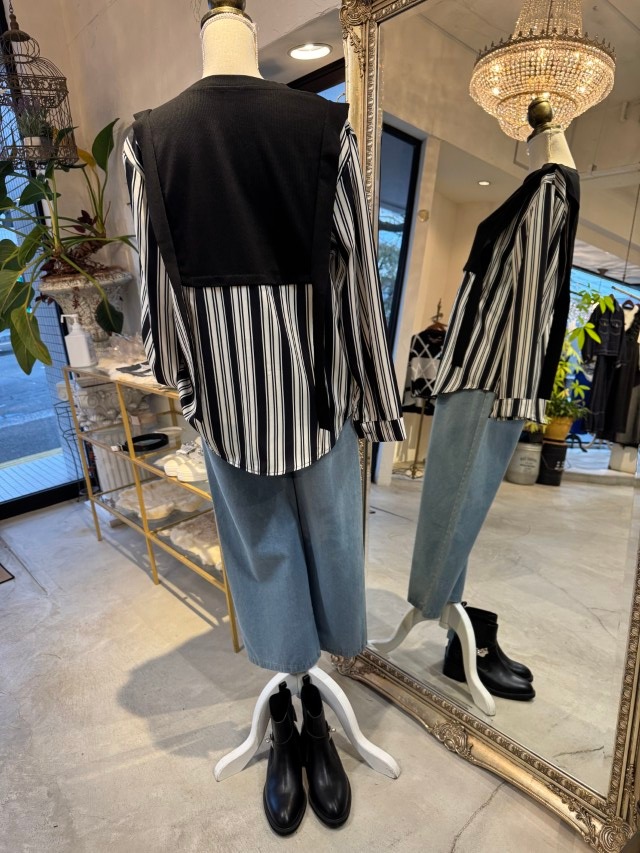 ThinニットMixStripeシャツ