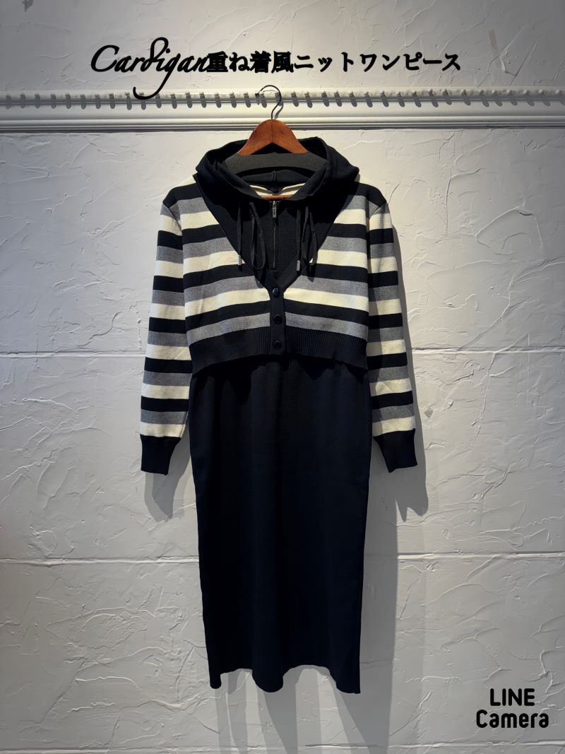 Cardigan重ね着風ニットワンピース
