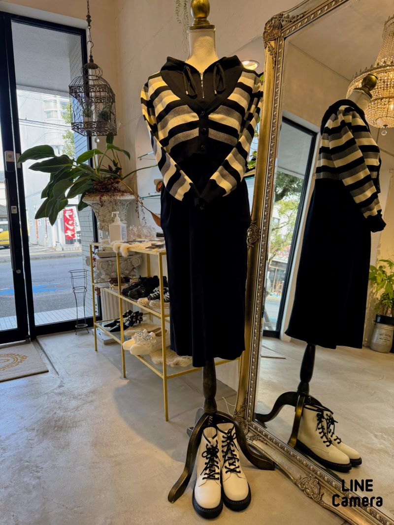 Cardigan重ね着風ニットワンピース