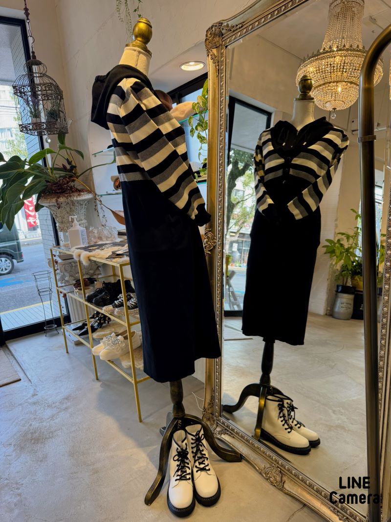 Cardigan重ね着風ニットワンピース