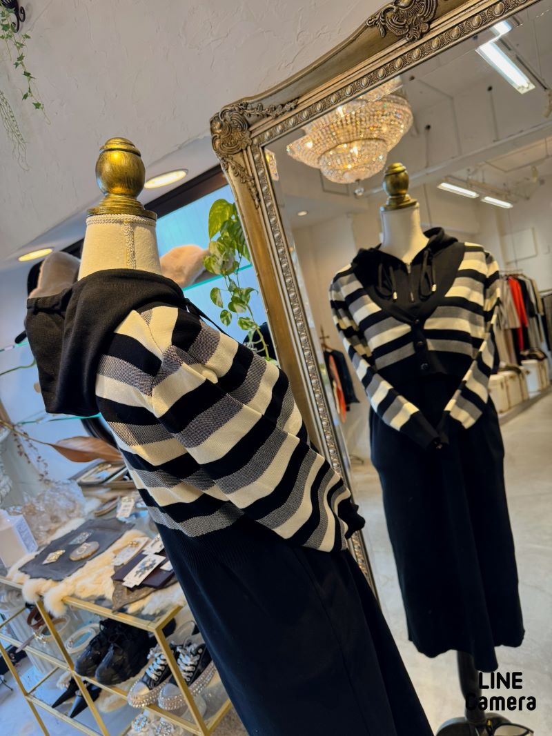 Cardigan重ね着風ニットワンピース