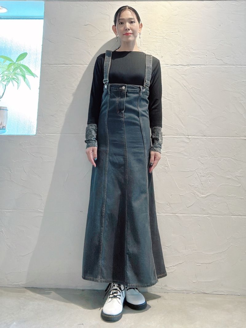 HighWaistBlackデニムサロペットスカート