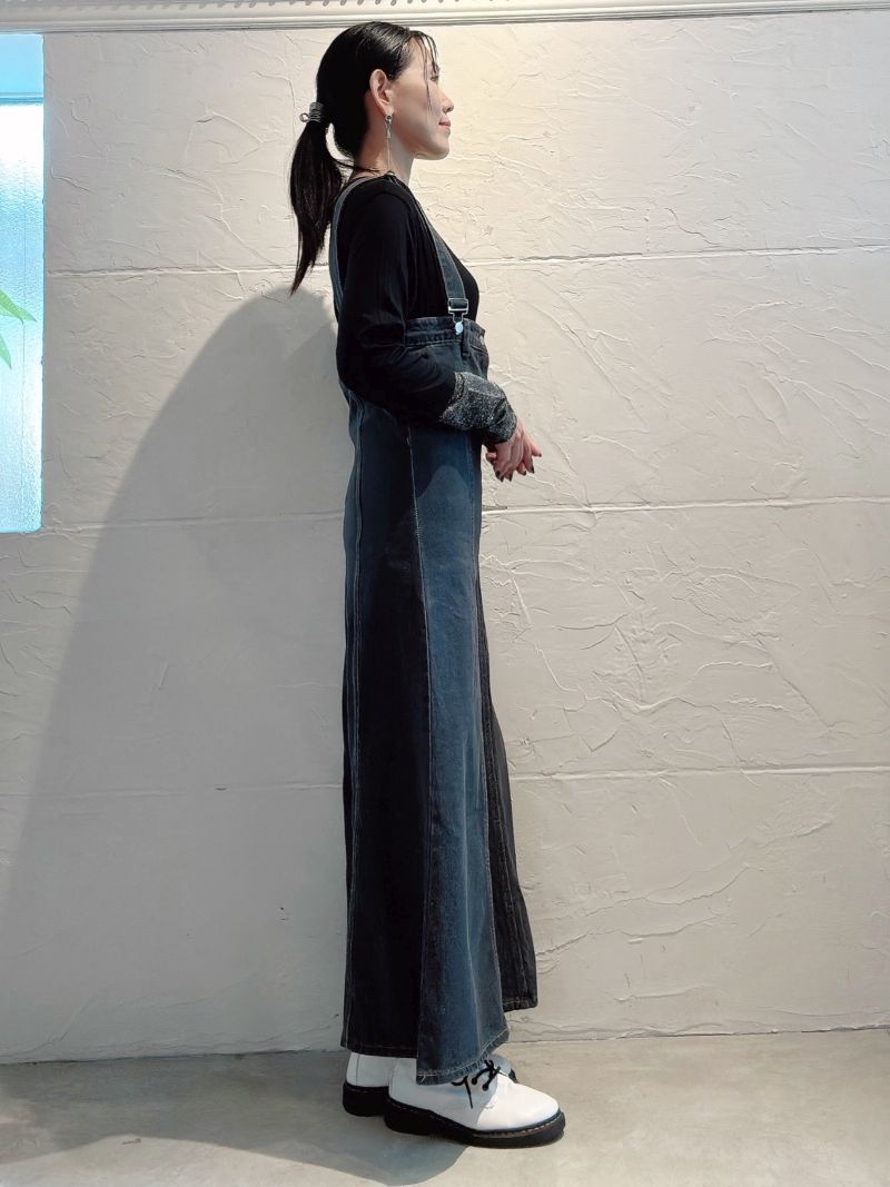 HighWaistBlackデニムサロペットスカート