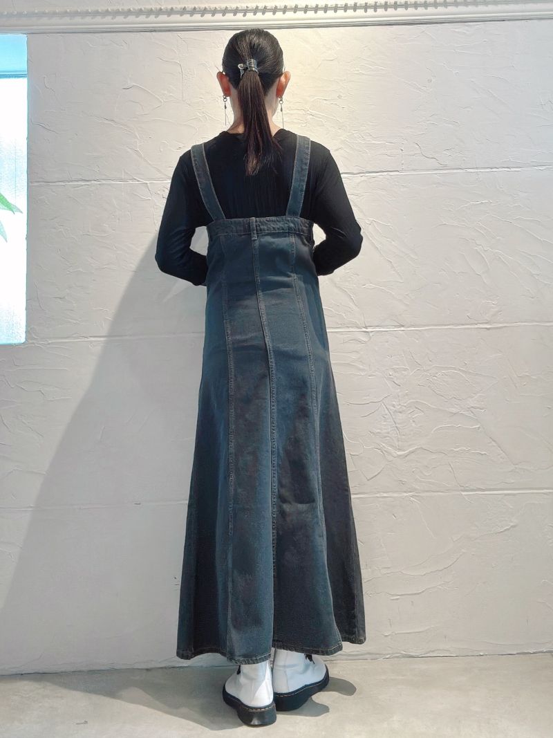 HighWaistBlackデニムサロペットスカート