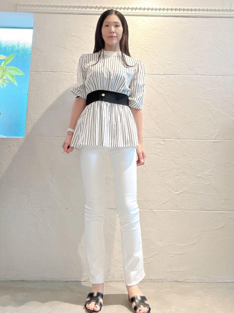 WaistBandStripeブラウス