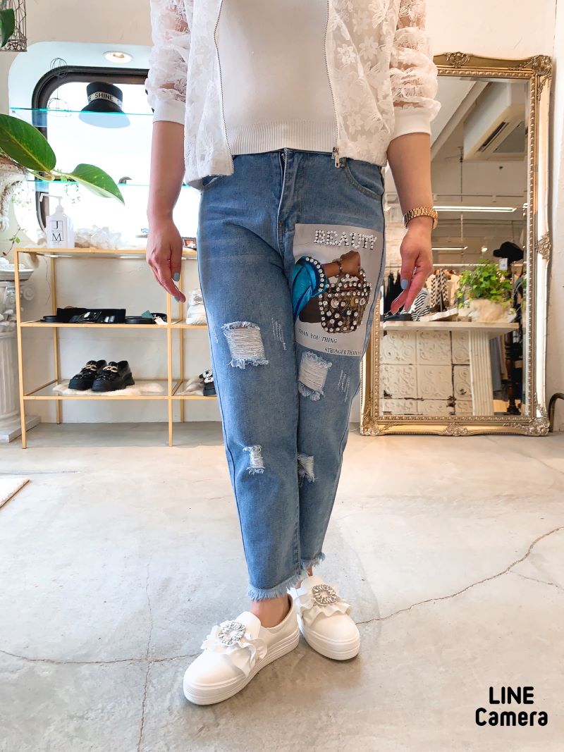 Me roir レースティアードデニムパンツ セール】レースティアードデニムパンツ（その他パンツ）｜Me