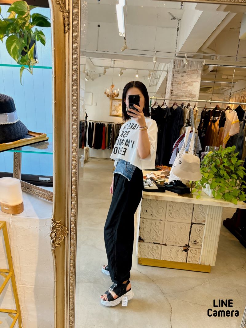 DenimMixHemシェイプパンツ