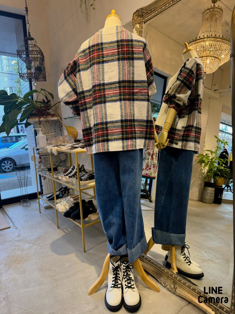 BackチェックシャツMixケーブルニット