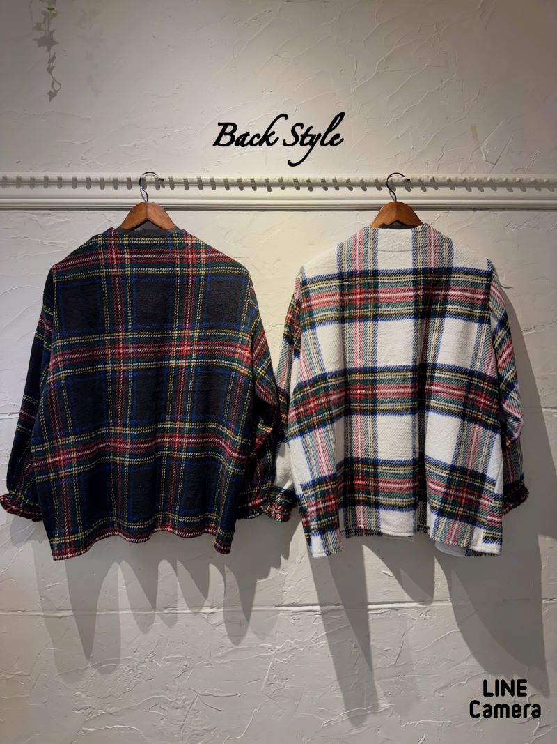 BackチェックシャツMixケーブルニット