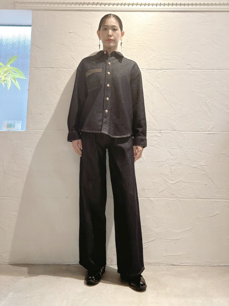 レザーPocketDenimシャツ+DenimパンツSet