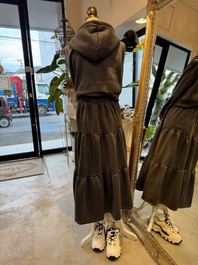 BrushedフードShortスウェット＋スカートSetup