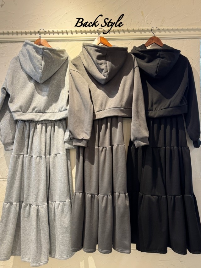 BrushedフードShortスウェット＋スカートSetup