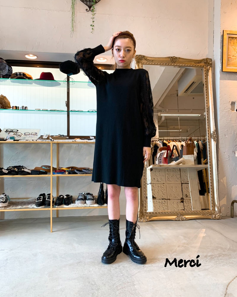レーススリーブニットワンピース Dress Onepiece Merci 直営通販サイト