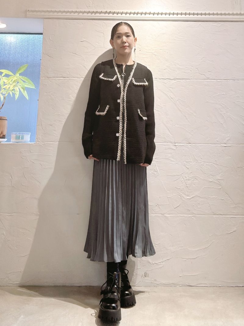 WaistゴムGrayプリーツスカート