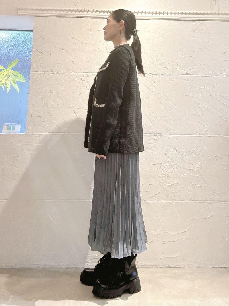 WaistゴムGrayプリーツスカート