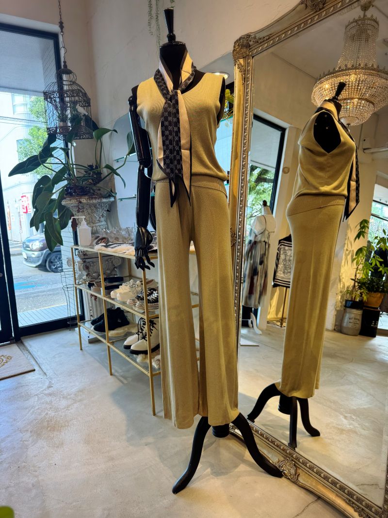 Nosleeveニット＋カーディガン＋パンツ3点Set