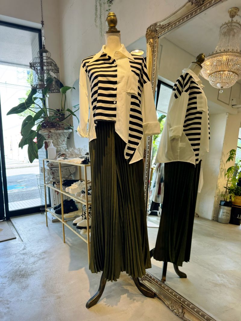 AsymmetryLengthボーダーMixシャツ