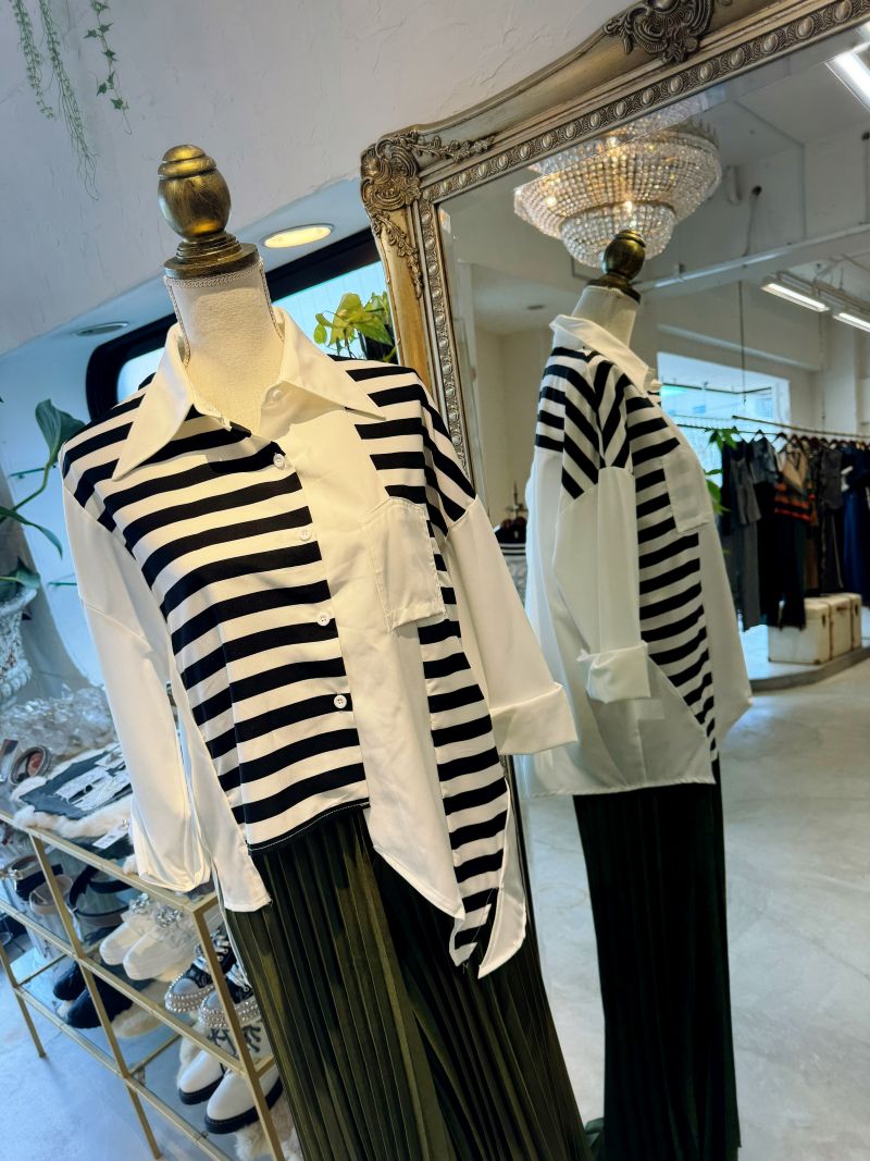 AsymmetryLengthボーダーMixシャツ