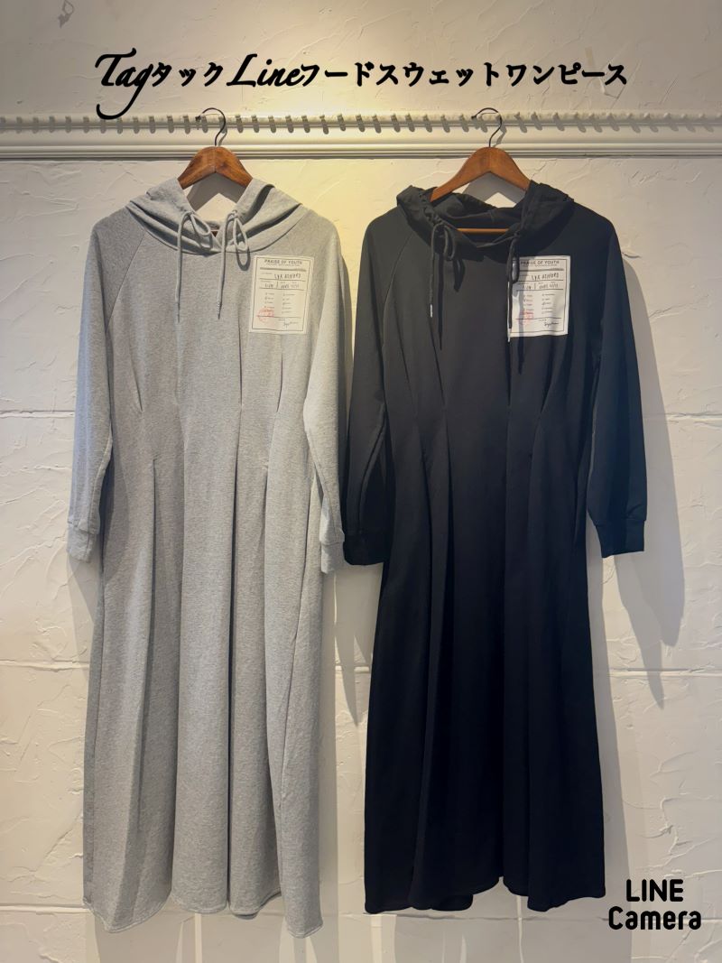 TagタックLineフードスウェットワンピース